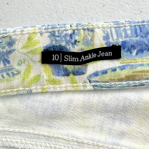 Talbots Jeans Womens Slim Ankle 10 Blue Green Watercolor Vases Pants Stretch++ - Picture 9 of 15